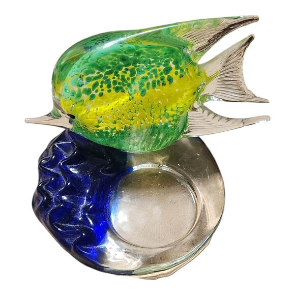 PartyLite Art Glass Angelfish Tropical Tea Light Candle Holder Paperweight Fish - Picture 3 of 6